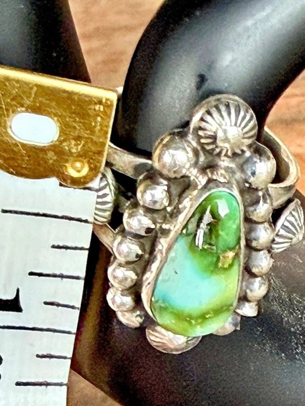 O.M. Lee Sterling Silver Green Turquoise Ring Size 6.5